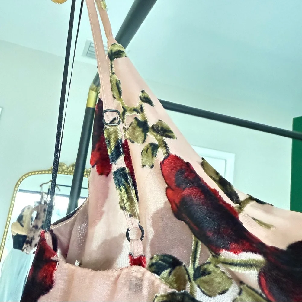 Mauve and Red Floral Burnout Mini Slip Dress | Small - Picture 10 of 13